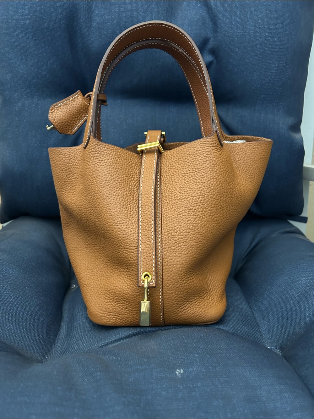 Pebbled Mini Tote Bag in Cognac Brown